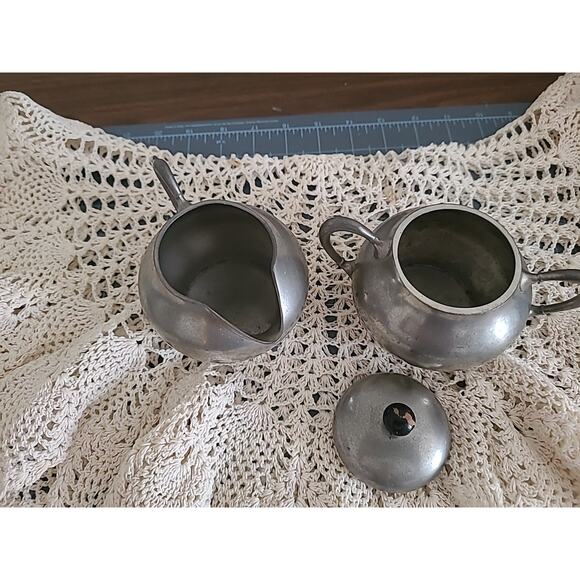 Vintage Matawa Holland Pewter Cream and Sugar Bowl - Picture 3 of 6